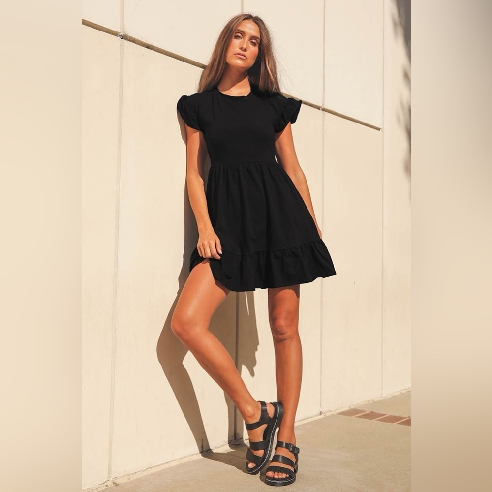 Lulu's Black Mini Dress with Ruffle Sleeves